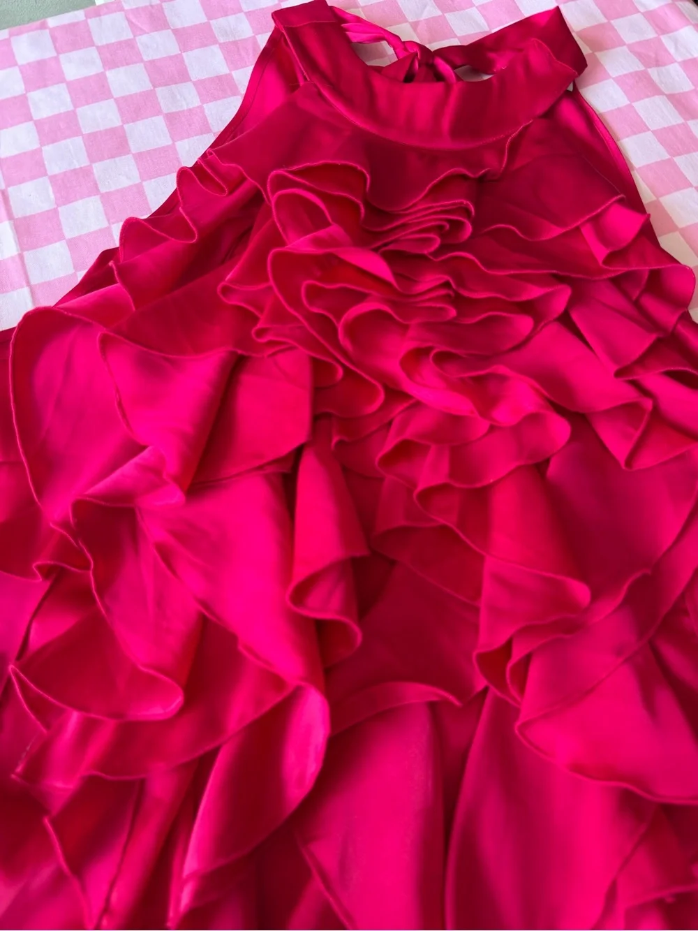 New York & Company Magenta Ruffle Front Halter Blouse sz L - Picture 7 of 10